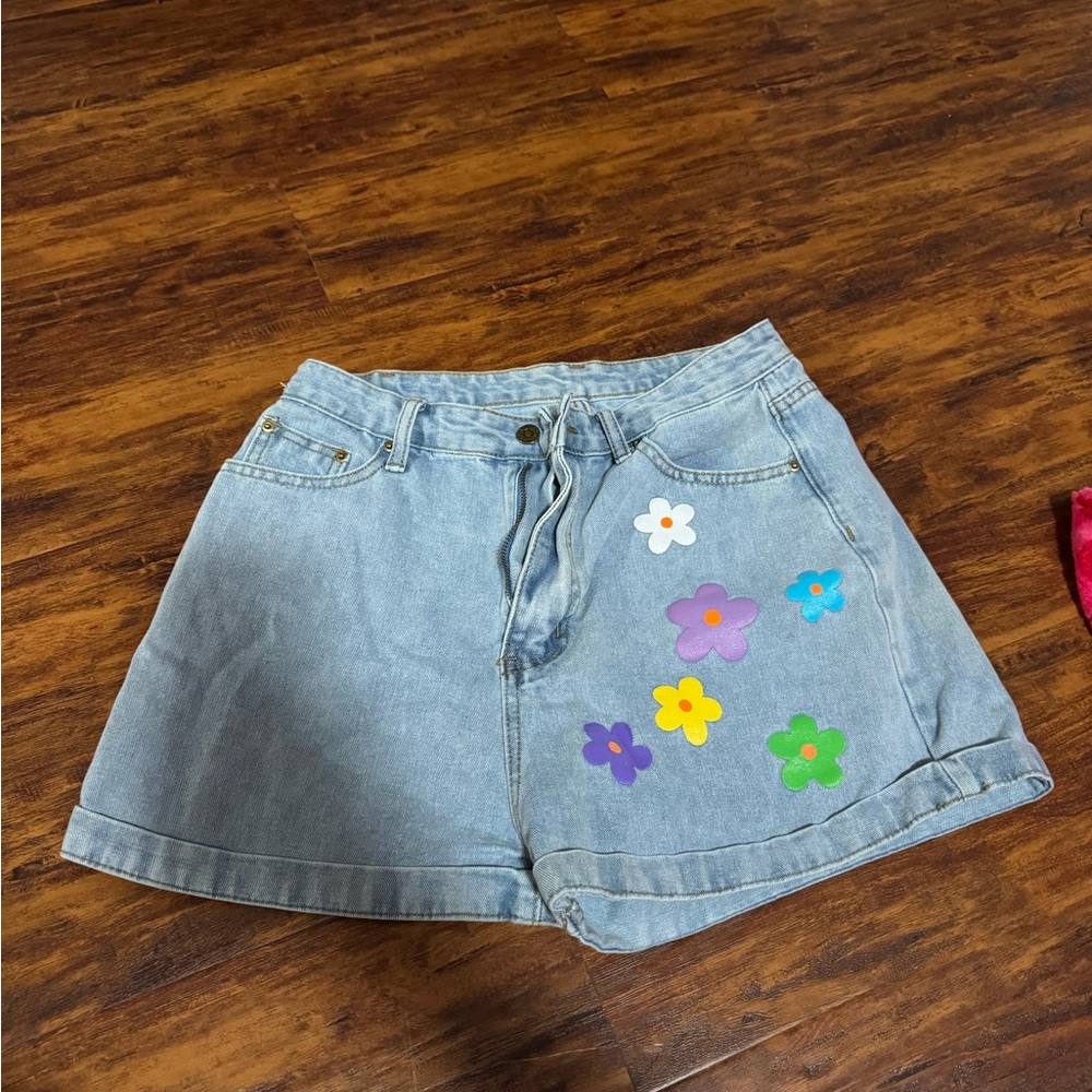 Floral Embellished Denim Shorts